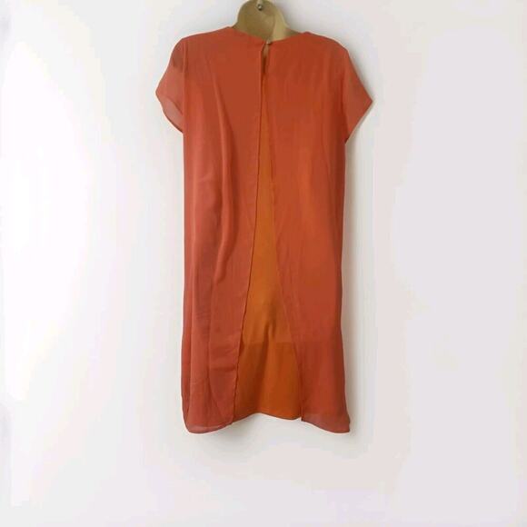 Women's Sheer Overlay Dress - Petite Medium- Coral- New Direction - Picture 4 of 7